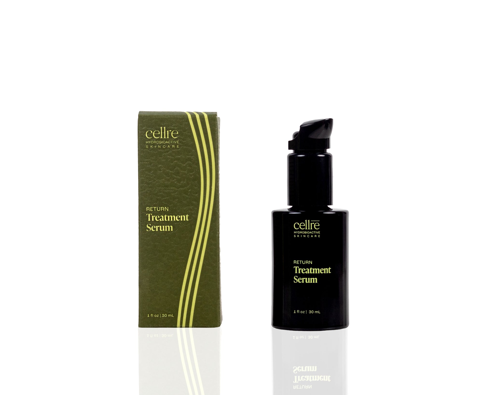 Cellre Return Treatment Serum with bottle and box, white background