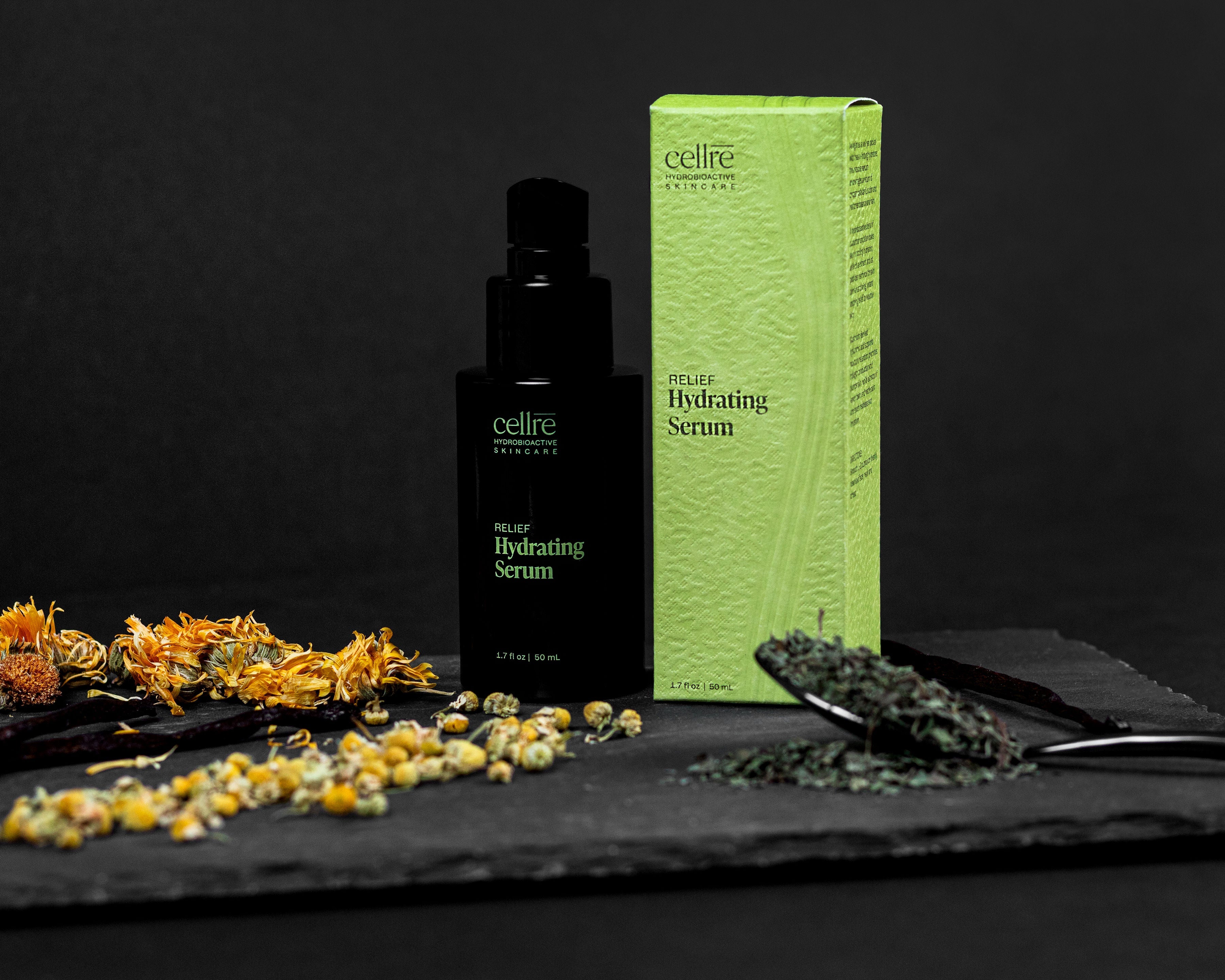 Relief Hydrating Serum with Bottle and Herbs